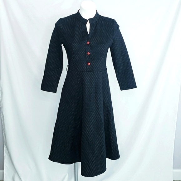 NWT Cyanine Sea Polka Dot Fit & Flare Dress Pin-up Rockabilly - Picture 1 of 11